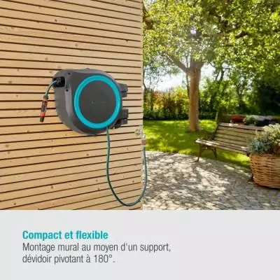 Dévidoir automatique mural RollUp L GARDENA - Kit complet 