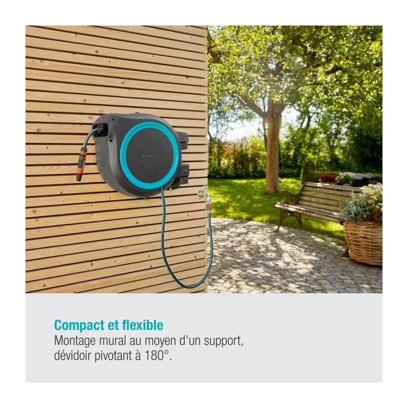 Dévidoir automatique mural RollUp L GARDENA - Kit complet 