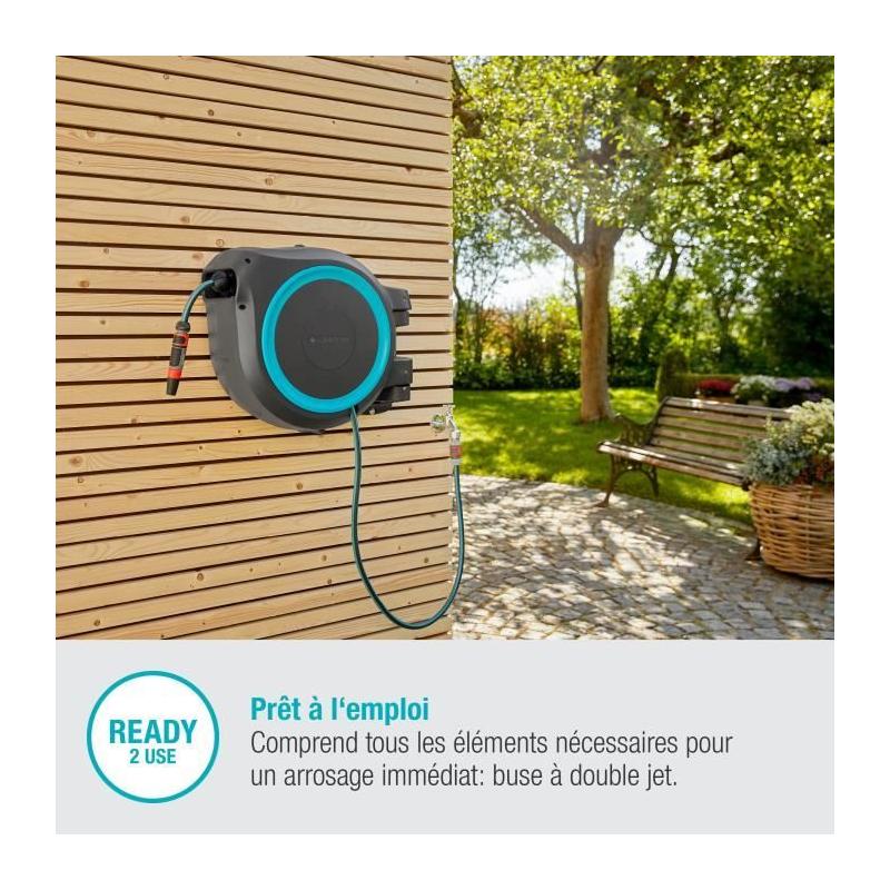 Dévidoir automatique mural RollUp L GARDENA - Kit complet 