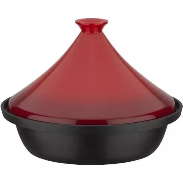 Tajine fonte massive - GSW - 30 x 22 cm - Couvercle céramique - Induction - Rouge