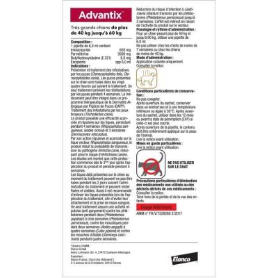 Advantix Chien 40-60kg: Solution Antiparasitaire 4 Pipettes