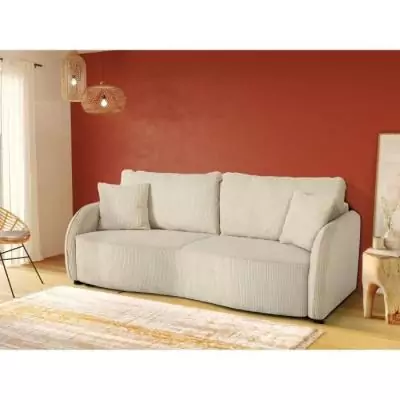 Canapé convertible 3 places BARI - Velours cotelé - Perle - Coffre de rangement Canapé convertible 3 places BARI - Velours cotelé - Perle - Coffre de rangement