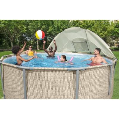 Auvent piscine ronde gris 305-549 cm - Pratique et élégant