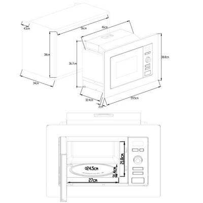 Four micro-ondes encastrable 20L Noir/Inox - CONTINENTAL EDISON