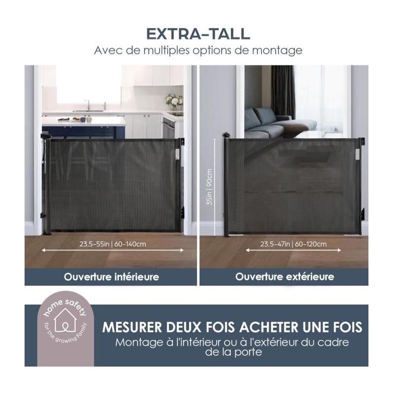 Barrière de sécurité DREAMBABY rétractable - Noir, H90 cm