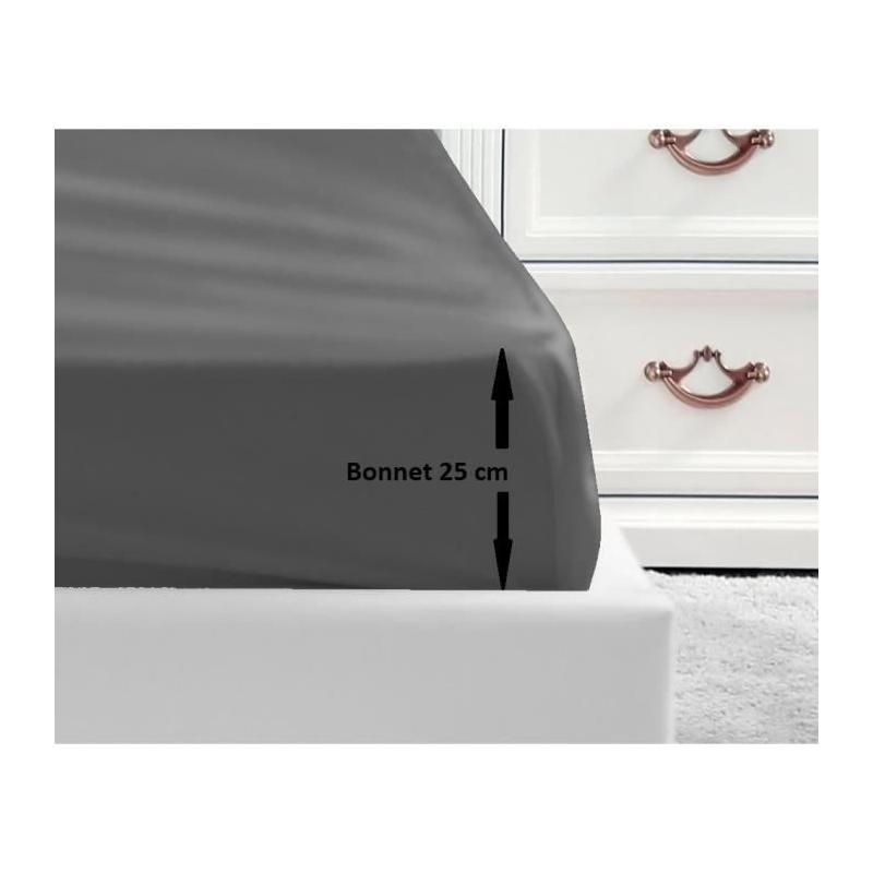 Drap Housse 100% coton 180x200x25 cm - Gris foncé de qualité