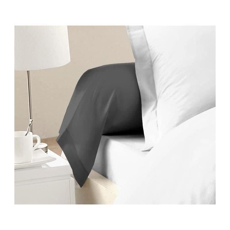 Taies de Traversin 100% coton 85x185 cm gris foncé - Lot de 2