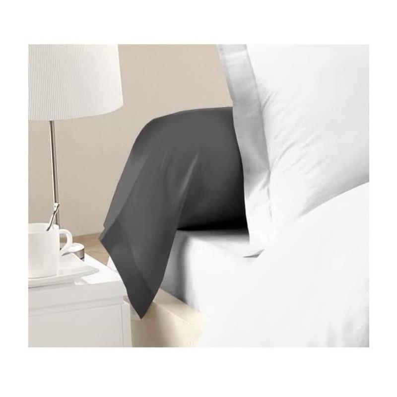 Taies de Traversin 100% coton 85x185 cm gris foncé - Lot de 2