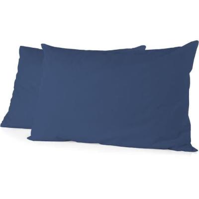 Ensemble de 2 taies d'oreiller rectangulaires - Douceur et qualité en coton - Bleu