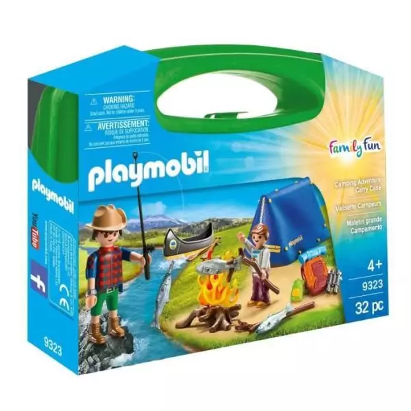 PLAYMOBIL 9323 Valisette Campeurs, Sports et Action, 2 personnages, tente, canoë et accessoires, 32 pieces, Des 4 ans