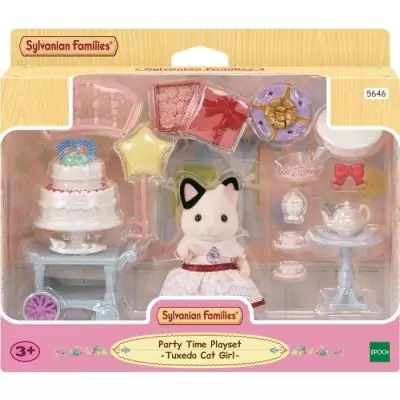Figurine miniature SYLVANIAN FAMILIES - La fille Chat bicolore et son goûter d'anniversaire