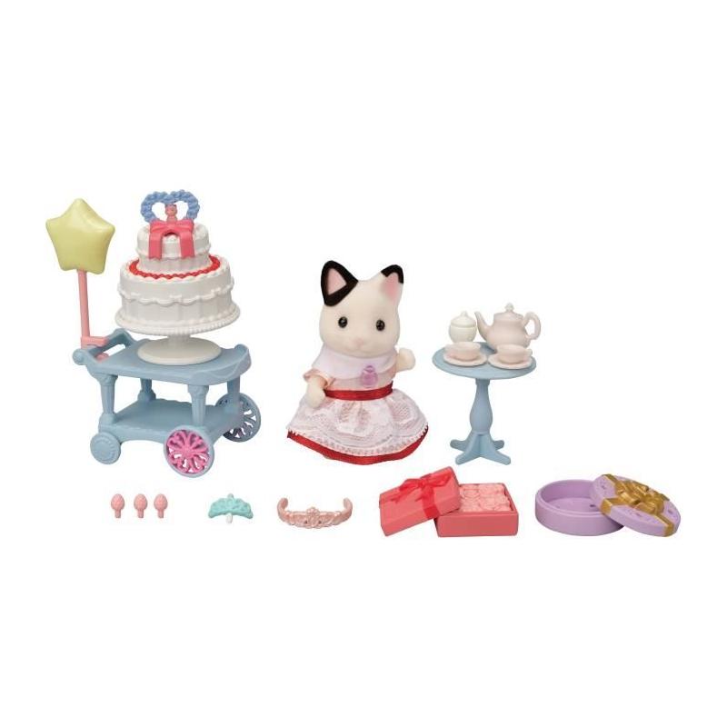 Figurine miniature SYLVANIAN FAMILIES - La fille Chat bicolore et son goûter d'anniversaire