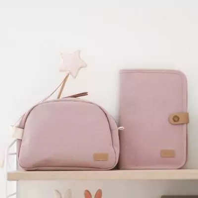Trousse de toilette bébé canvas rose poudré - Set de soin