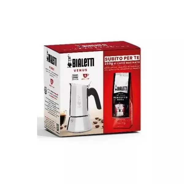 Cafetiere italienne Bialetti VENUS + 1 paquet de café Moka Classico 250 g - capacité 6 tasses - Argent