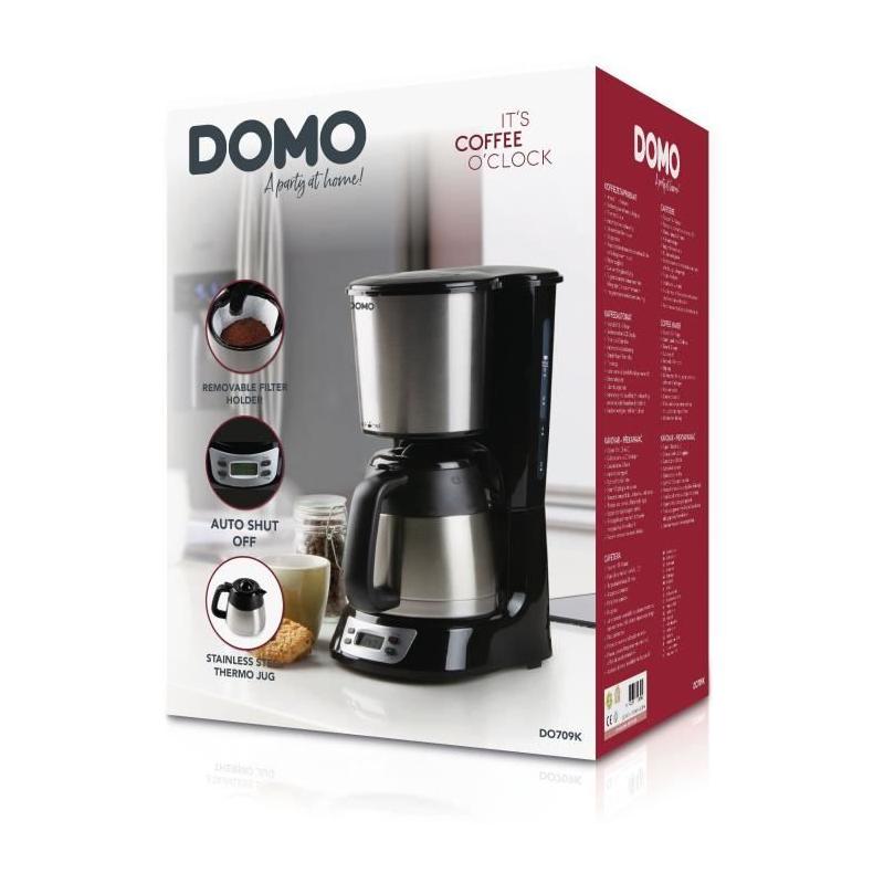 Cafetière filtre DOMO DO709K: 1000W, 1L, 8 tasses, LCD - Inox