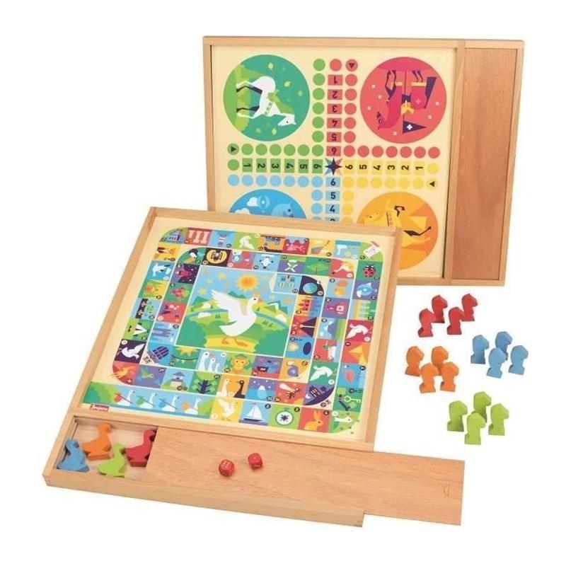 JEUJURA Jeux de l'oie et petits chevaux - Plateau bois 