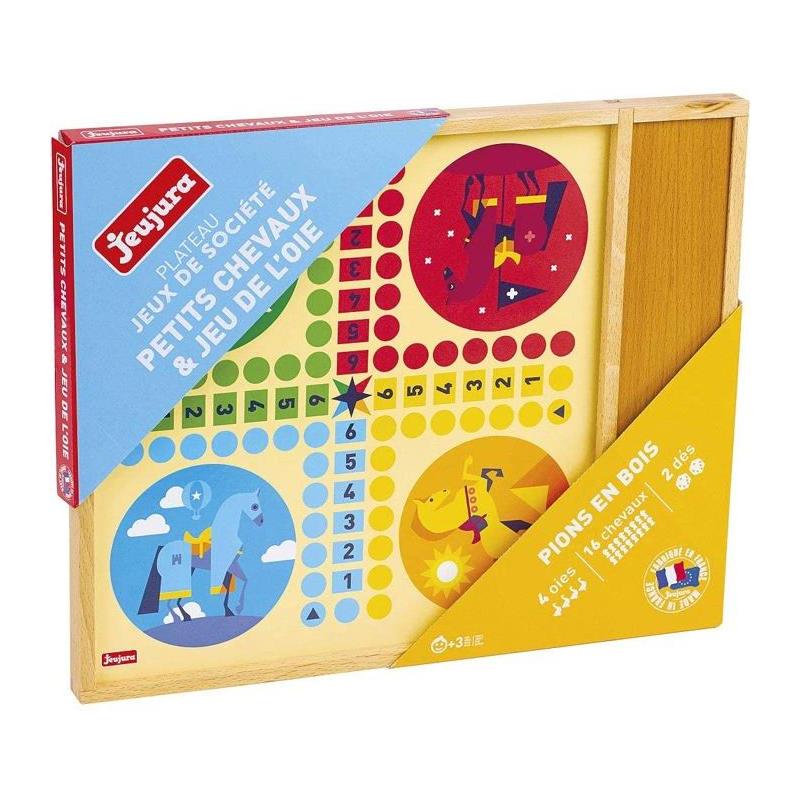 JEUJURA Jeux de l'oie et petits chevaux - Plateau bois 