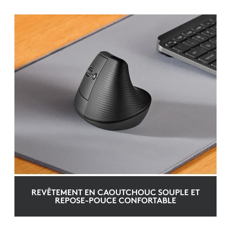 Souris ergonomique Logitech sans fil pour gaucher - Graphite