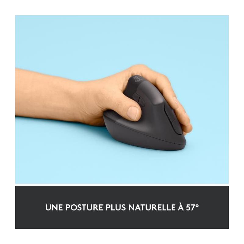 Souris ergonomique Logitech sans fil pour gaucher - Graphite