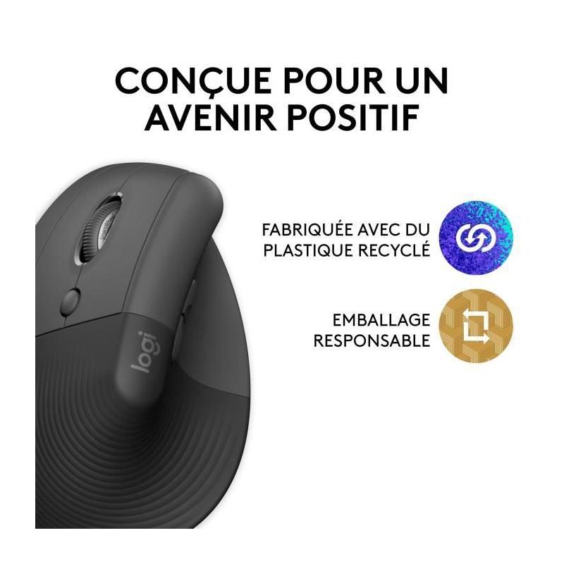 Souris ergonomique Logitech sans fil pour gaucher - Graphite