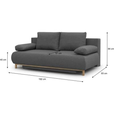 Banquette convertible 3 places MIKA - Gris tendance - Rangement intégré