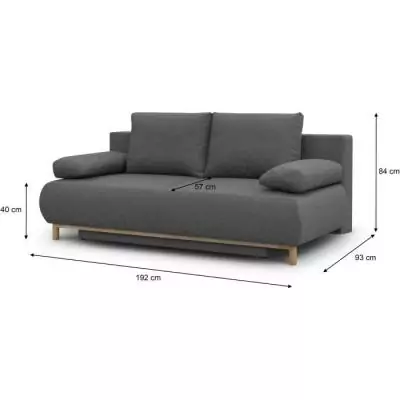 Banquette convertible 3 places MIKA - Gris tendance - Rangement intégré