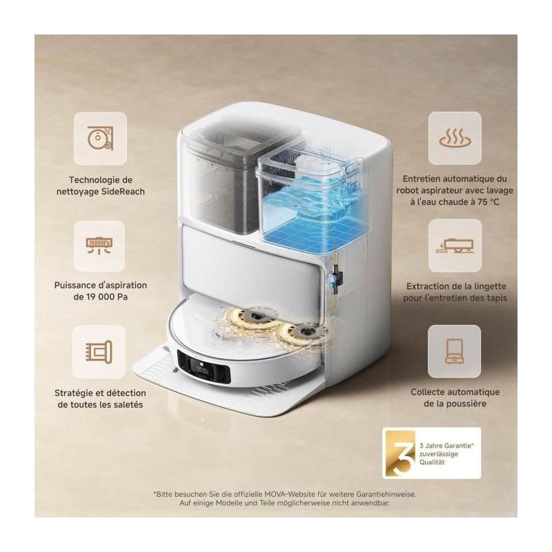 Aspirateur Robot MOVA P50 Pro Ultra avec Station - 19 000 Pa - Brosse anti-enchevêtrement