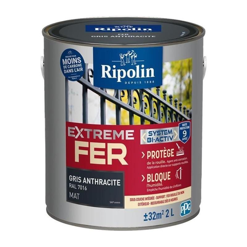 Peinture fer RIPOLIN 395988 Gris anthracite Mat 2 L - Effets décoratifs