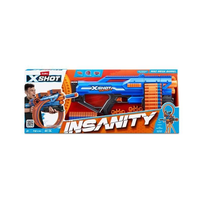 Blaster Rotatif ZURU XSHOT Insanity Mad Mega Barrel - 72 fléchettes, portée 27m