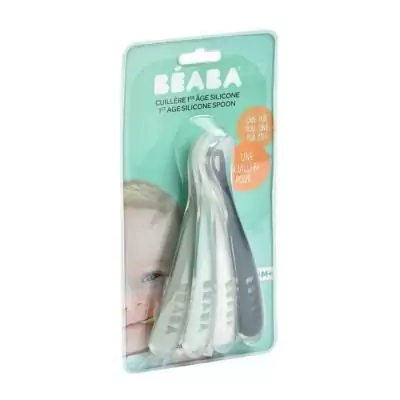 Cuillères en silicone pour bébé BEABA - Lot de 4 - Souples et ergonomiques