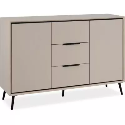 Buffet élégant ARONA 01B - Beige / Noir - 2 portes, 3 tiroirs