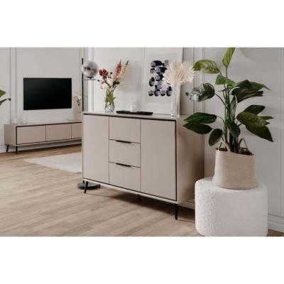 Buffet élégant ARONA 01B - Beige / Noir - 2 portes, 3 tiroirs