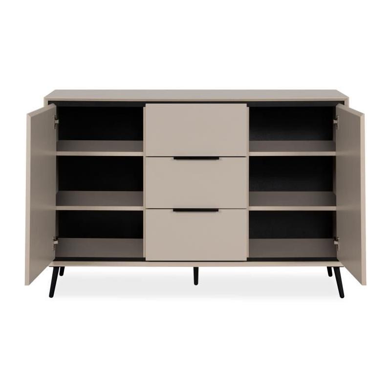 Buffet élégant ARONA 01B - Beige / Noir - 2 portes, 3 tiroirs