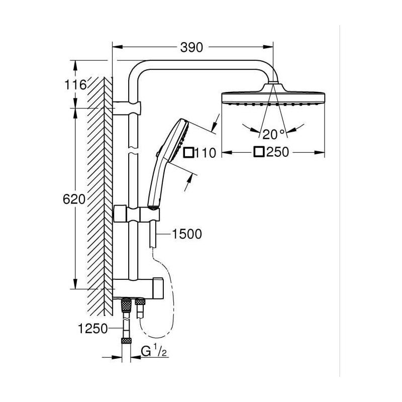 Colonne de douche GROHE Vitalio Comfort 250 - Economie d'eau