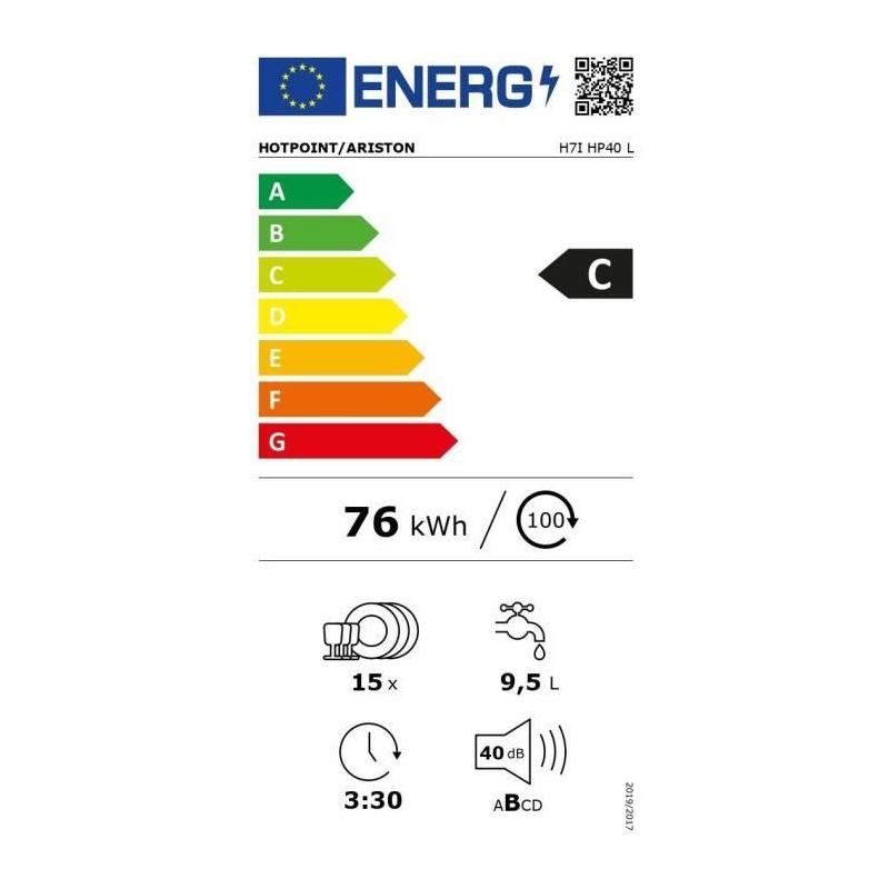 Lave-vaisselle intégrable HOTPOINT H7IHP40L - 15 couverts