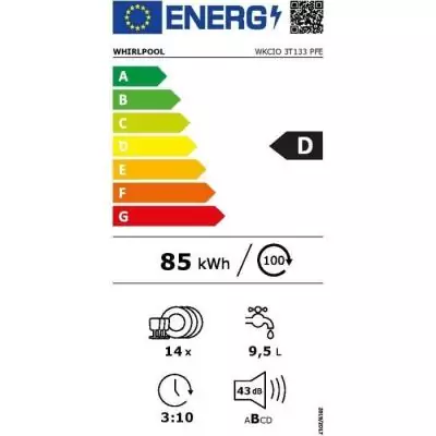 Lave-vaisselle tout encastrable WHIRLPOOL WKCIO3T133PFE 6eme Sens - 14 couverts - Induction - 43 dB