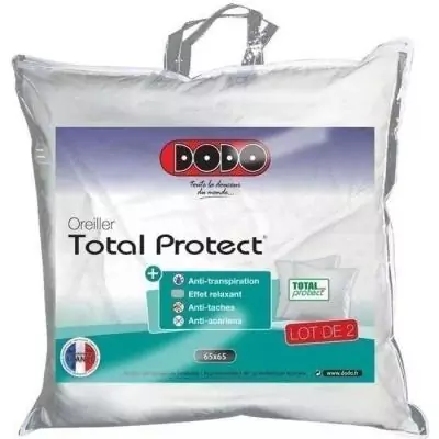 Lot de 2 oreillers Total Protect 65x65 cm blanc - Made in France