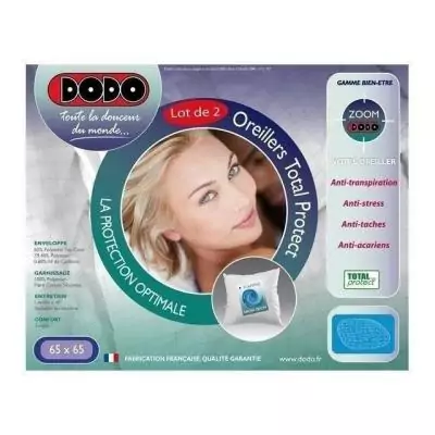 Lot de 2 oreillers Total Protect 65x65 cm blanc - Made in France Lot de 2 oreillers Total Protect 65x65 cm blanc - Made in France