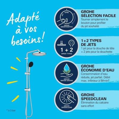 Colonne de douche GROHE Vitalio Start System 250 - Économie d'eau / Chromé