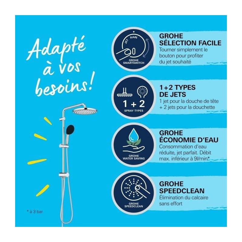 Colonne de douche GROHE Vitalio Start System 250 - Économie d'eau / Chromé