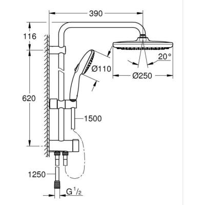 Colonne de douche GROHE Vitalio Start System 250 - Économie d'eau / Chromé