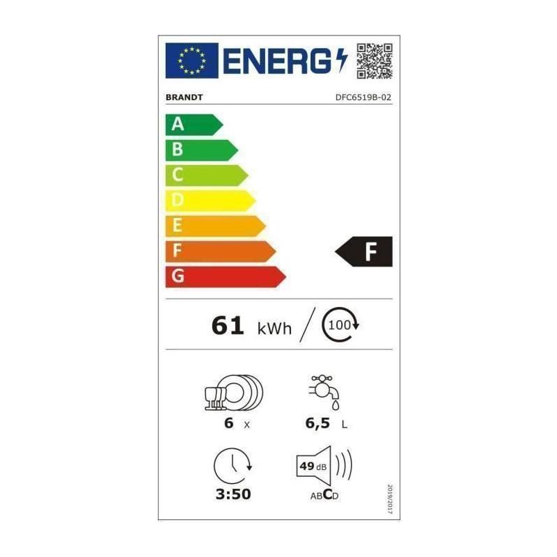 Lave-vaisselle compact Brandt DFC6519B - Induction - 6 couverts - Noir