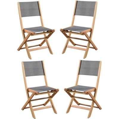 Lot de 4 chaises de jardin en bois d'acacia FSC et assise textilene - Gris