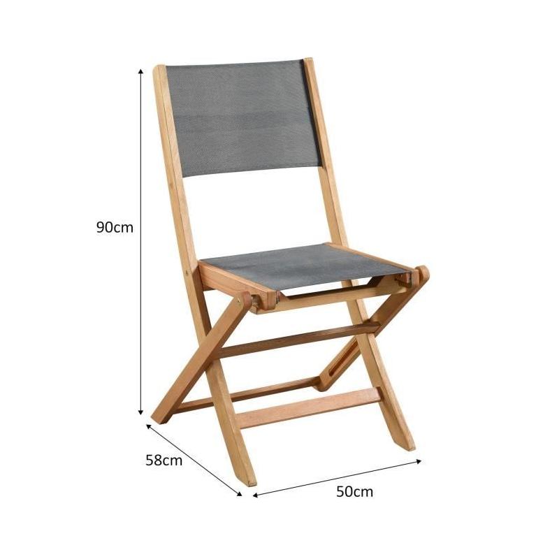 Lot de 4 chaises de jardin en bois d'acacia FSC et assise textilene - Gris