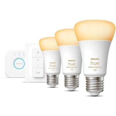 Kit Philips Hue White Ambiance E27 x3 avec télécommande - Ampoule LED connectée