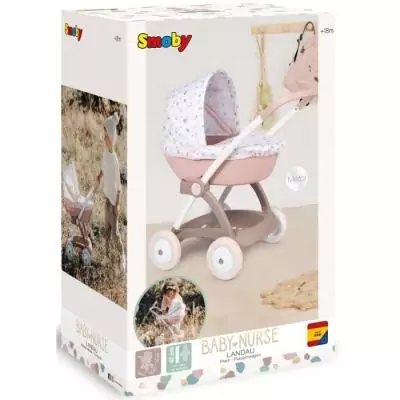 Poussette Landau pour poupée Baby Nurse - Smoby - Rose et blanc