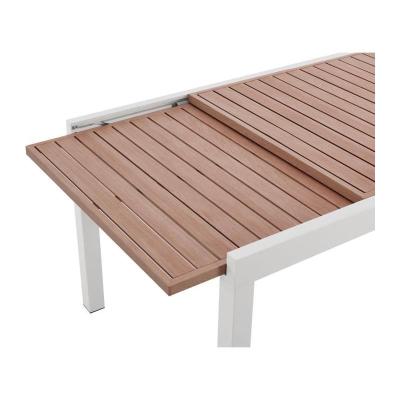 Table de jardin extensible en aluminium aspect bois - 8 personnes