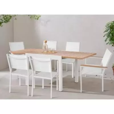 Table de jardin extensible en aluminium aspect bois - 8 personnes