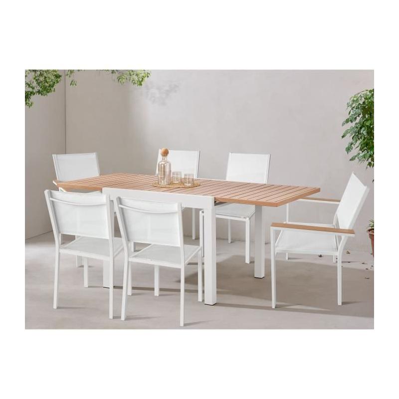 Table de jardin extensible en aluminium aspect bois - 8 personnes