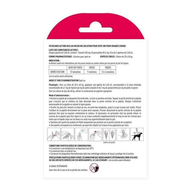 Lot de 2 pipettes VETOCANIS Action Duo Spot on - Grand chien